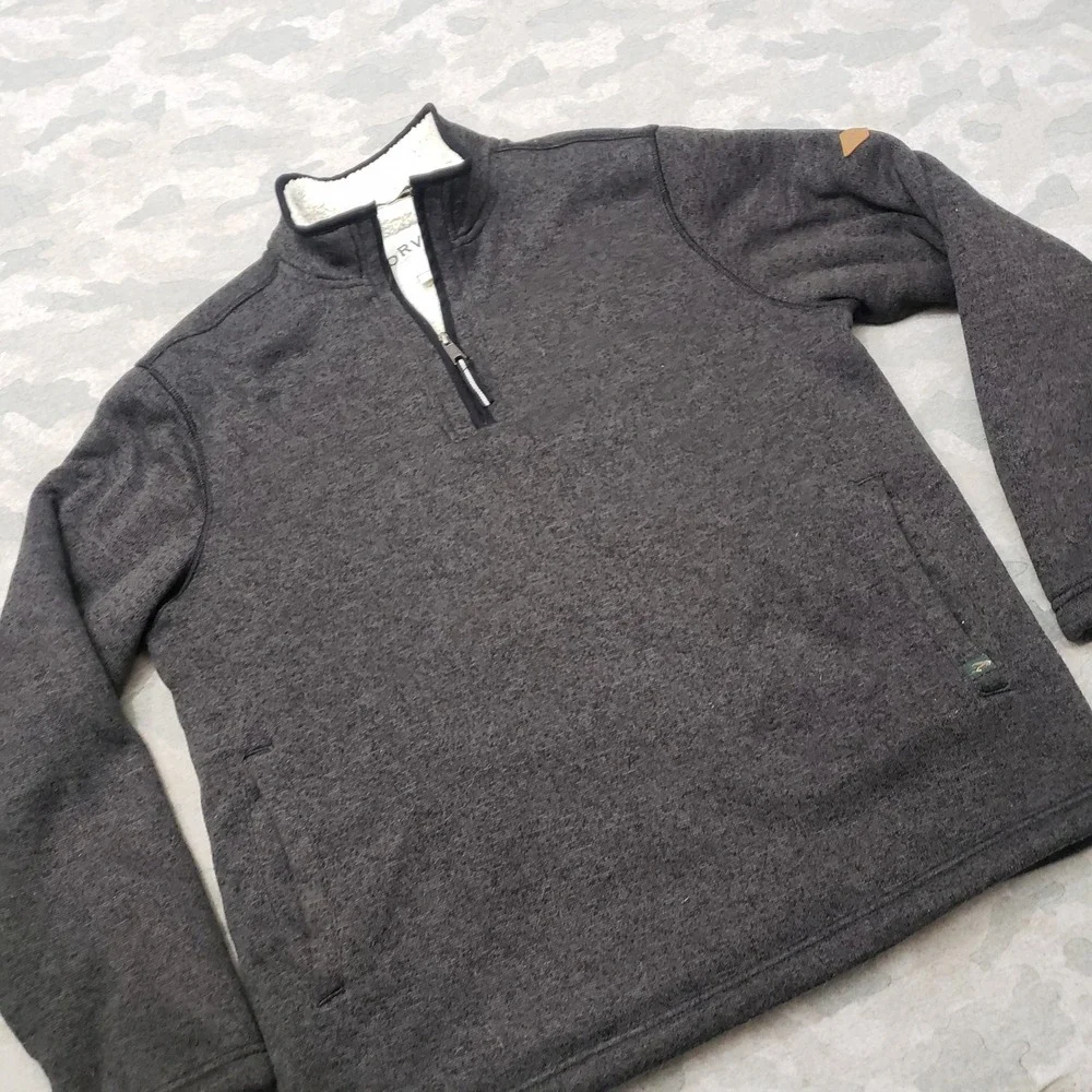 Orvis Sweater Mens Large Gray Quarter Zip Pullover Fleece Outdoor Workwear
